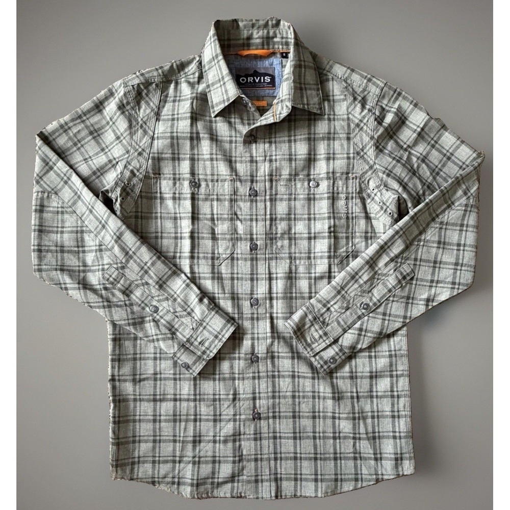 Orvis Long Sleeve Button Down Shirt Green Plaid Pockets Logo Small JBHS